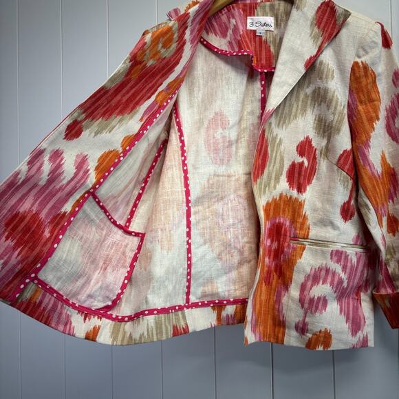 3 Sisters Womens Quiet Luxury Artsy Linen Blend Blazer Jacket Size L Whimsical - Picture 8 of 9